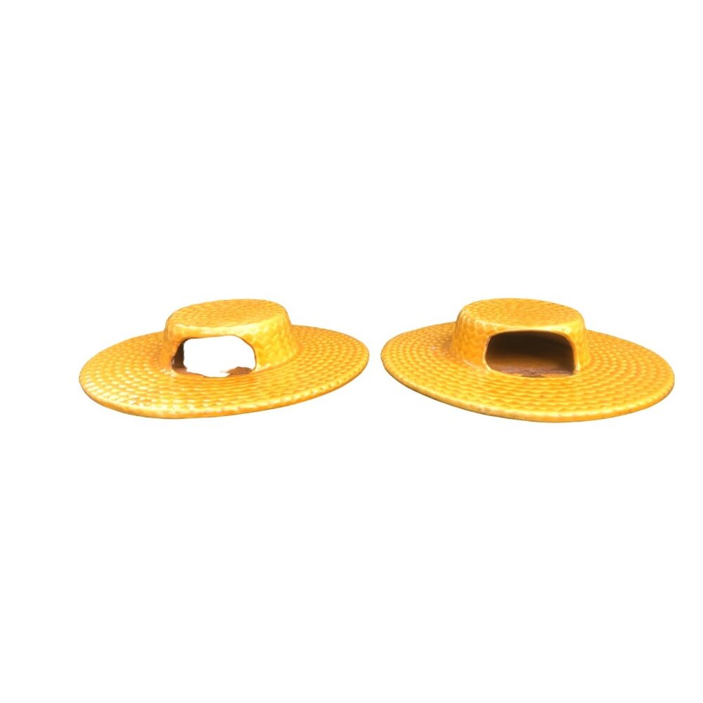 Pair of Vintage MCM Yellow Ceramic Straw Hat Wall Pockets Vases - Picture 7 of 12
